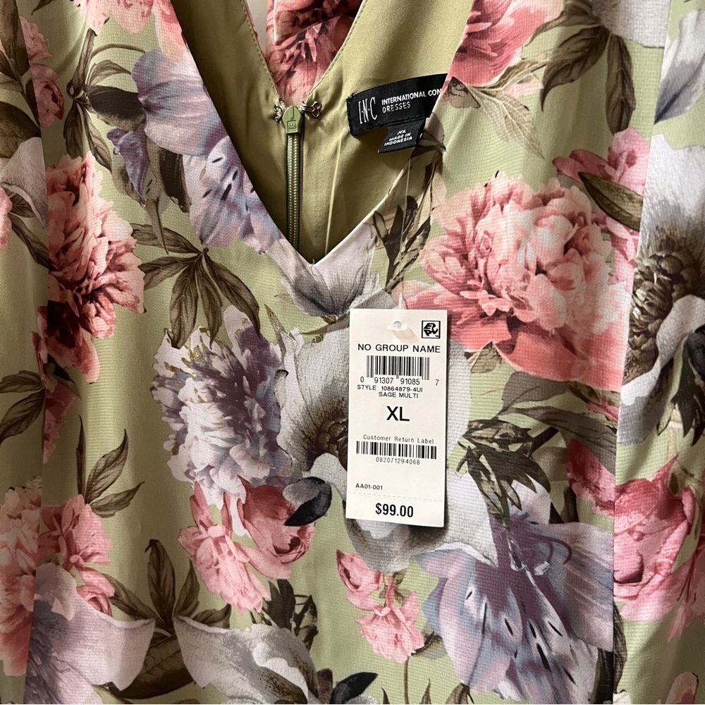 INC international concepts Floral V-Neck Dress - Zip and tie back, size XL - Picture 8 of 14